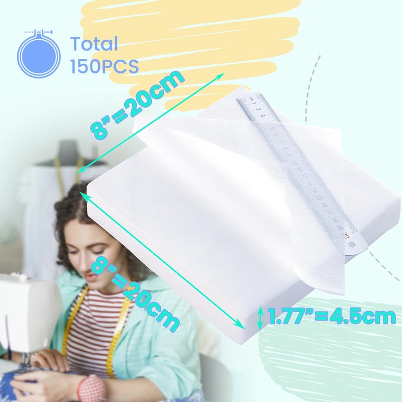 craftido 8"x8" 150 Sheets No Show Mesh Embroidery Stabilizer Backing for 4x4 and 6x6 Hoops 1.8oz Light Weight for Machine Embroidery and Hand Sewing - Image 2